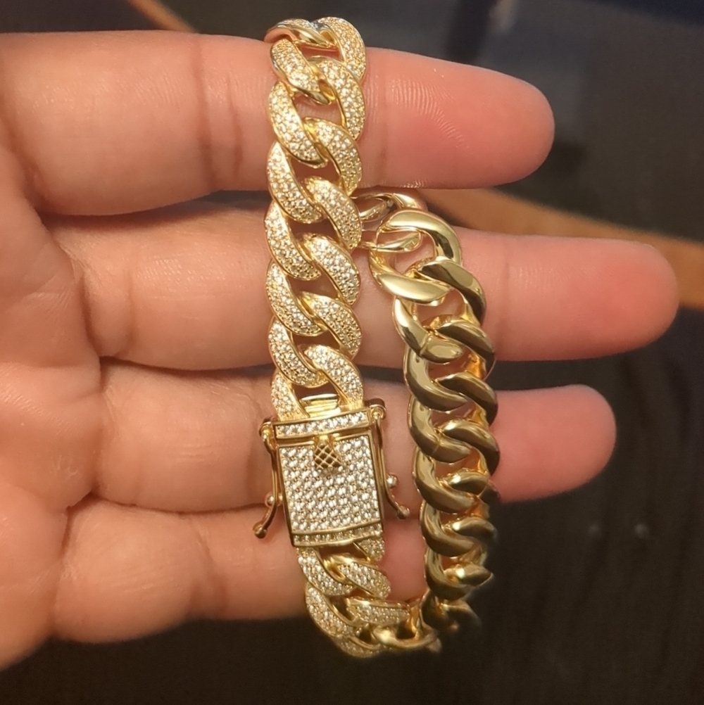 Silver 925 Gold Plated CZ Encrusted Curb Bracelet 11.7mm - CHCZ104 GP 8"